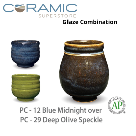Blue Midnight PC-12 over Deep Olive Speckle-29 Pottery Cone 5 Glaze Combination
